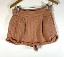 Free People Gauze High Waisted Drawstring Shorts Tan peach Size S cotton boho