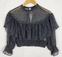 ZARA Metallic Thread Printed Cropped Ruffle Top Size Medium