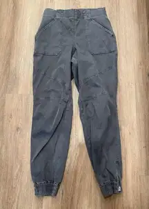 Spanx Twill Cargo Jogger Pants L Washed Black High Rise Pull On Tummy Control