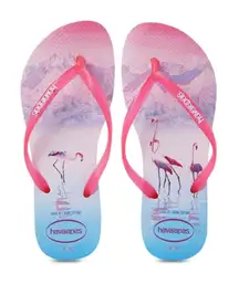 Havaianas Slim Paisage Flip Flops Pink Flamingo Mountains Sea Thong Flat Sandals
