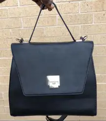 Anthropologie Melie Bianco Black Vegan Leather Briefcase Satchel Shoulder Hand Bag Purse Crossbody Strap 