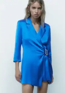 NWT ZARA CROSSOVER SATIN BLAZER-STYLE PLAYSUIT BLUE BLOGGERS FAV