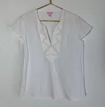 Lilly Pulitzer Linen Breakers Row Embroidered Top in Resort White