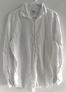 Zara Top Womens Large White Linen Button Down Coastal‎ Beachy Minimalist Capsule