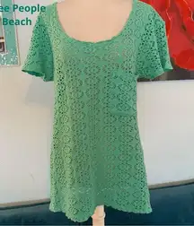 Free People  Beach Crochet Mint Swim Cover Up Tunic Women’s Size XS X-Small EUC