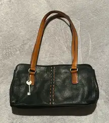 Fossil Coronado Black Pebble Leather Bag‎ Gold Hardware Brown Leather Straps