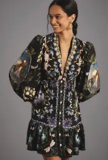 Farm Rio Winter Garden Mini Dress in Medium Anthropologie