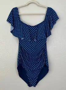 Lauren Ralph Lauren Polka-Dot Off-the-Shoulder One Piece Swimsuit, Size XXXL