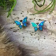 Butterfly Blue Opal CZ Sterling Silver Earrings