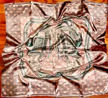 VINTAGE EQUESTRIAN/petite,LOVE.HEART-patterne pink/peach&GREY SILKY square scarf