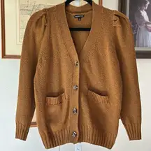 Who What Wear Brown Cardigan Sweater V-Neck Ribbed Knit