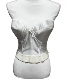 VTG Cabernet Bustier Corset 36D Ivory Bridal Lingerie‎ Satin Jacquard Lace Retro