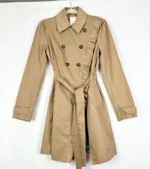 Anthropologie Elevenses Ruffled Trench Coat Size 6 NEW Beige Belted Pockets