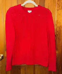 EUC J. Crew Red Cable Knit Crewneck Sweater, Size Medium