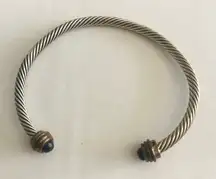 Cable classic Modern Twist Cuff Bracelet Silver tone Black Onyx End Adornment