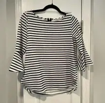 Green Envelope Black White Striped Zip Back Flared Sleeve Blouse Size Small