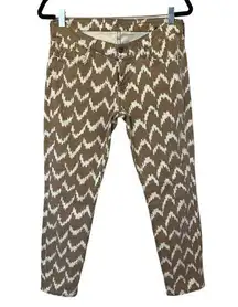 7 For All Mankind  Pants Brown Ikat-Print Low Rise Cropped Skinny Jeans Cotton 27