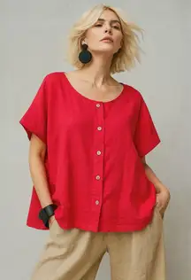 NWT Bryn Walker Women 3X Bessie Shirt Lantana‎ Pink Button Front Lagenlook Artsy