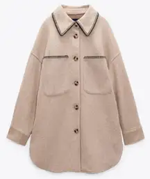 Zara NWT beige tan oversized button front stitched shacket