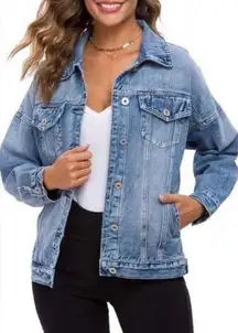 🧥 Cantonwalker Women’s Oversized Vintage Washed Boyfriend Denim - Light Blue - M