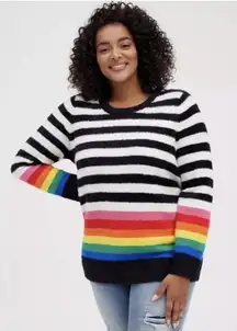 Torrid Colorful Rainbow Striped Eyelash Pullover Crew Neck Sweater Size 2X