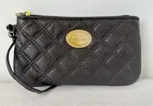 The SAK Brown Genuine Leather Quilted Wristlet Brass Hardware Zip Pouch‎