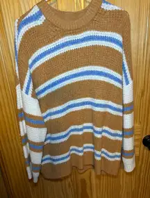 Arpeggio Knitwear Yellow white & Blue Stripe Crewneck Sweater women size XL