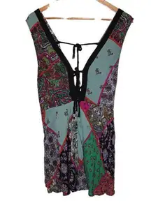 NWOT Womens Urban Outfitters Black Blue Pink Patchwork Sleeveless Romper Size 8