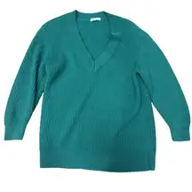 Babaton Aritzia Merino Wool Knit V-Neck Sweater M Green Minimalist Cozy Softcore