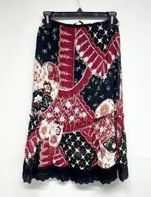 Vtg Cottage SANDRO Gypsy Boho Colorful Patchwork A-Line Maxi Skirt Size Medium