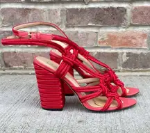 CAbi Red Strappy Tiptoe Chunky Heel Sandal Size 9 Red Pink