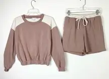 Oli & Viv Tan & Beige Sweatshirt & Shorts Loungewear Set Size M