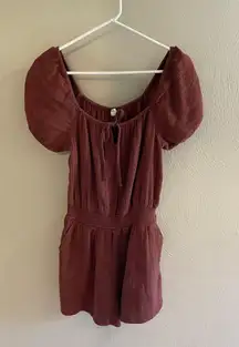 Rust Bubble Sleeve Gauze Romper