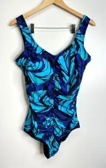 Island Pearls Swimsuit‎ One Piece Blue/Black Plus Size 18