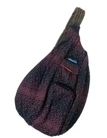 Kavu Rope Sling Bag Backpack Navy Blue With Pink Polka Dots Pink Interior