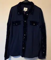 Umgee Women's Dark Blue Sequin Jean Jacket