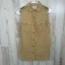 Denim & Supply Ralph Lauren Sleeveless Top Size S Tan Utility Military Button Up