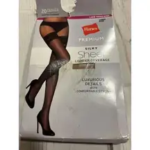 Hanes Premium Silky Sheer Lighter Coverage Lace Thigh High Nude Women’s Large