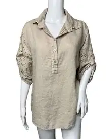 Tempo Paris Shirt Womens Medium Large Natural Cream Linen Peasant Boho Bohemian