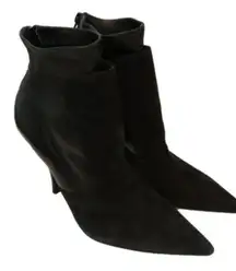 Paris Black Suede Leather Ankle Stiletto Pointy Toe Boots sz 38, NEW