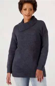 Barefoot Dreams CozyChic Cowl Neck Tunic Sweater Grey Blue Oversized Size Large