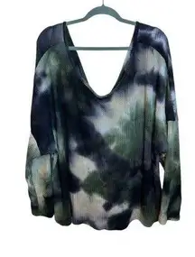 NWT Discreet Tie Dye Waffle Knit Twist Back Top