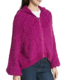 Free People Women's Fuzzy Knit Zip Up Hoodie Purple Small S Sweater