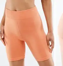 Fabletics High Rise Ribbed Tangerine Orange Athletic Biker Shorts Size M