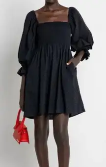 Kourt Portia Mini Dress Black Cotton Swiss Dot Smock Bodice Size Medium EUC