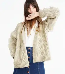 Madewell  Merino Wool Cableknit Fringe Thick Cardigan Sweater Size Large G9631