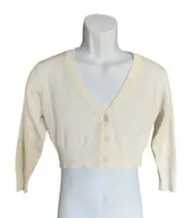 Womens Yarn & Sea Ivory Cropped Cardigan Button Down Sweater - Sz M