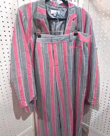 Linea Donna Women's Striped Blazer Pants Suit Set Pink Gray Size 1X