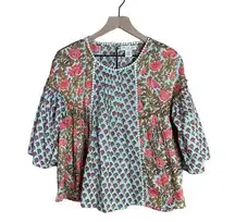 Rachel Zoe Bohemian Floral Patterned 3/4 Sleeve Top Size XS NWOT Oversized