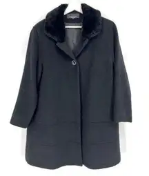 Jones New York Collection Angora Wool Fur Collar Coat Black 10